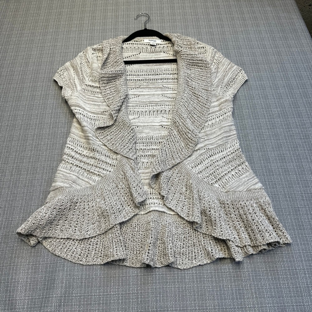 Cottagecore Open Front Cardigan Womens Petite XL Ruffle Hem Boho Crochet